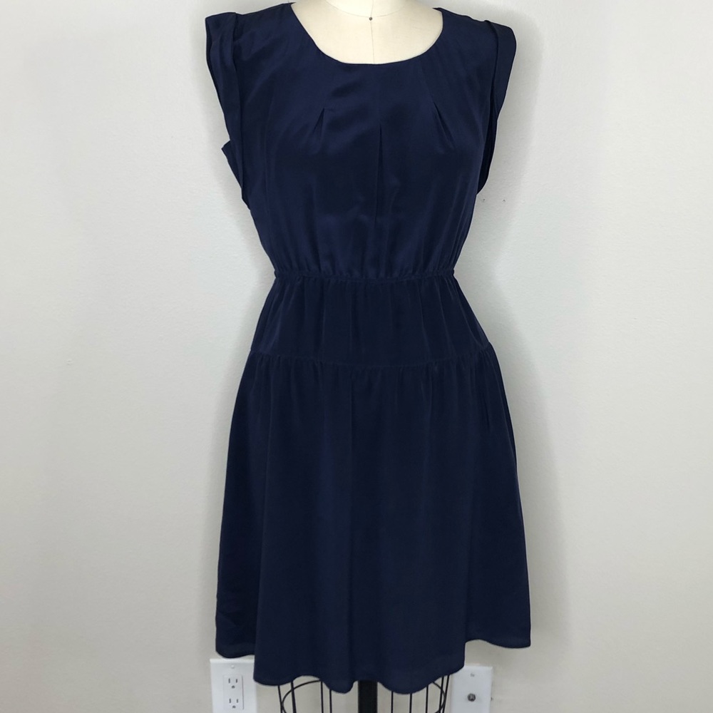 Anthropologie Broadway & Broome Navy Silk Dress, XS
